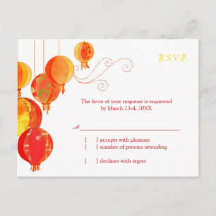 Invitation Carte Postale Jote Asiatique Lanternes Papier Mariage RSVP