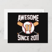 Invitation Carte Postale Joueur de baseball génial 11e Anniversaire Amateur (Devant / Derrière)