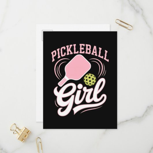 Invitation Carte Postale Joueuse de pickleball fille (Devant/Arrière en situation)