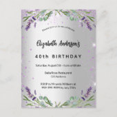 Invitation Carte Postale Jour d'anniversaire lavande argent eucalyptus verd (Devant)