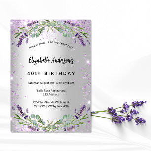 Invitation Carte Postale Jour d'anniversaire lavande argent eucalyptus verd