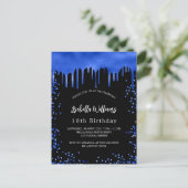 Invitation Carte Postale Jour d'anniversaire noir bleu gouttes (Debout devant)