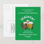 Invitation Carte Postale Jour de la Saint Patrick Sláinte Soirées et bières (Devant / Derrière)