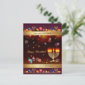 Invitation Carte Postale Joyeuse fête de Hanouka Or Hanukkiah (Debout devant)