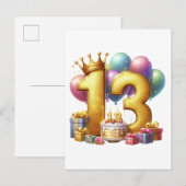 Invitation Carte Postale Joyeux 13e anniversaire (Devant / Derrière)