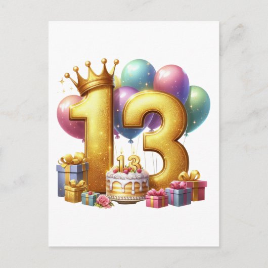 Invitation Carte Postale Joyeux 13e anniversaire (Devant)