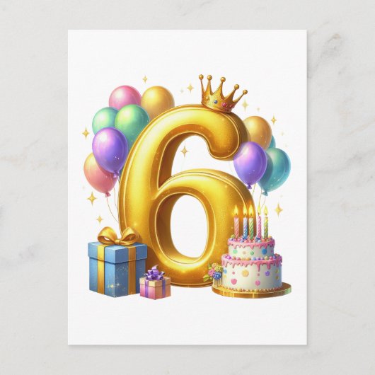 Invitation Carte Postale Joyeux 6e Anniversaire (Devant)