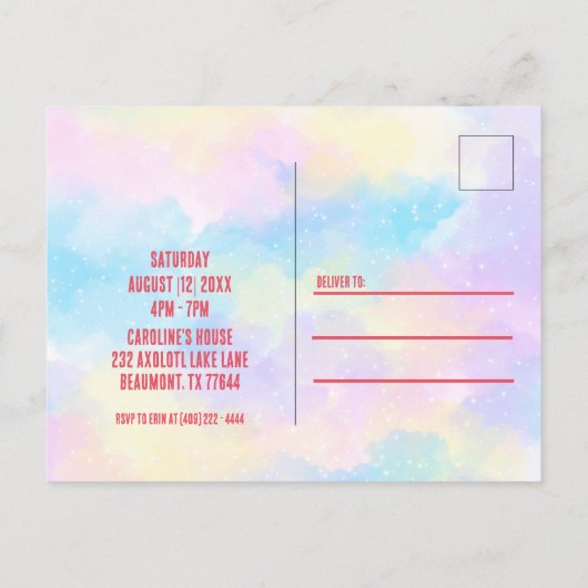 Invitation Carte Postale Joyeux Anniversaire Axolotl Rose Mignon Arc-en-Cie (Dos)