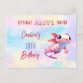 Invitation Carte Postale Joyeux Anniversaire Axolotl Rose Mignon Arc-en-Cie (Devant)
