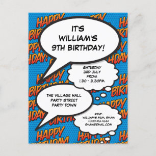 Invitation Carte Postale Joyeux Anniversaire Fête Moderne Bleu Photo