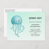 Invitation Carte Postale Joyeux et joyeux poisson bleu-vert Jellyfish Anniv (Devant / Derrière)