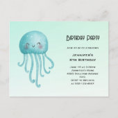 Invitation Carte Postale Joyeux et joyeux poisson bleu-vert Jellyfish Anniv (Devant)