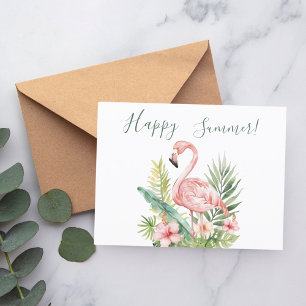 Invitation Carte Postale Joyeux été Fleurs tropicales flamingo