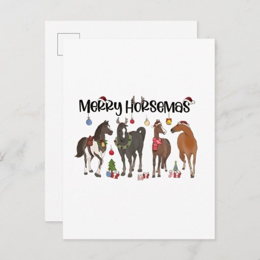 Invitation Carte Postale Joyeux Horsemas Horse Fleur de Noël Equin (Devant / Derrière)