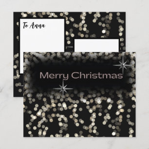 Invitation Carte Postale Joyeux Noël étoiles scintillantes noires et blanch
