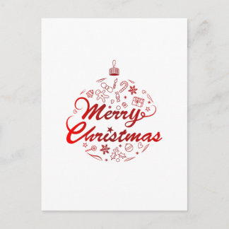Invitation Carte Postale Joyeux Noël Ornement Rouge Boule de Noël