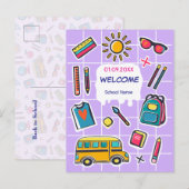 Invitation Carte Postale Joyeux premier jour d'école BIENVENUE (Devant / Derrière)