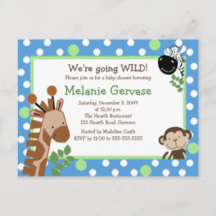 Invitation Carte Postale JUNGLE SAFARI ADVENTURE BLEU Baby shower Invitatio