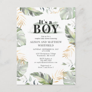 Invitation Carte Postale Jungle Safari Girafe Baby Shower Garçons