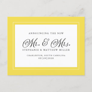 Invitation Carte Postale Juste Marié Elopement tendance jaune élégant