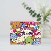 Invitation Carte Postale Kawaii Cartoon Animal Food Party (Debout devant)