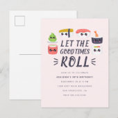 Invitation Carte Postale Kawaii Sushi Rolls fête d'anniversaire (Devant / Derrière)