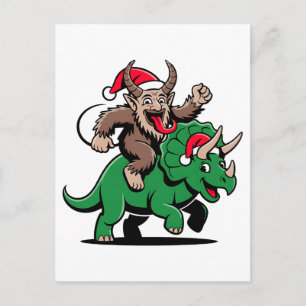 Invitation Carte Postale Krampus chevauchant un dinosaure Santa Noël Evil