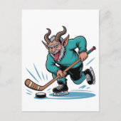 Invitation Carte Postale Krampus maléfique jouant au hockey sur glace Sport (Devant)