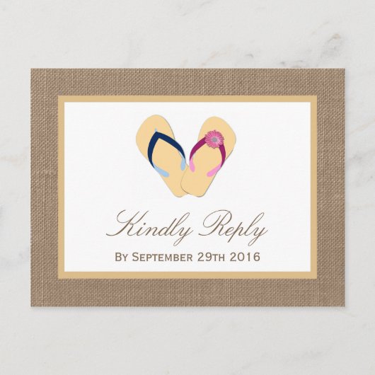 Invitation Carte Postale La collection de Mariages Flip Flop Sand Beach Bur (Devant)