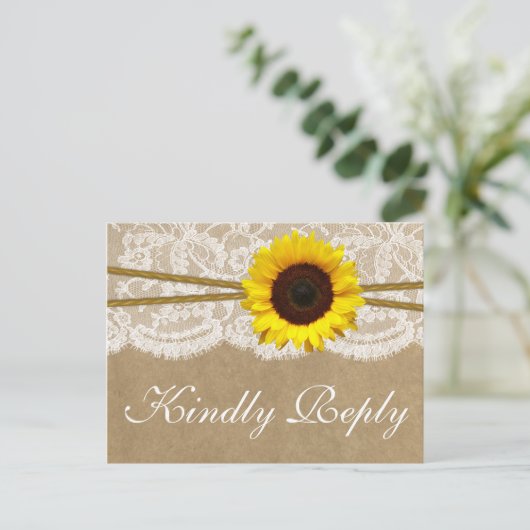 Invitation Carte Postale La collection de tournesols Kraft, & Lace RSVP (Debout devant)