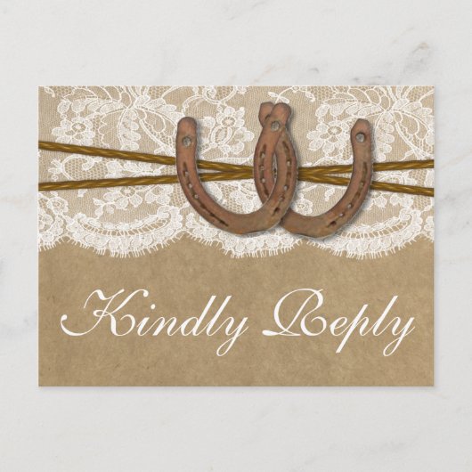 Invitation Carte Postale La Collection Kraft, Lace & Horseshoe RSVP (Devant)