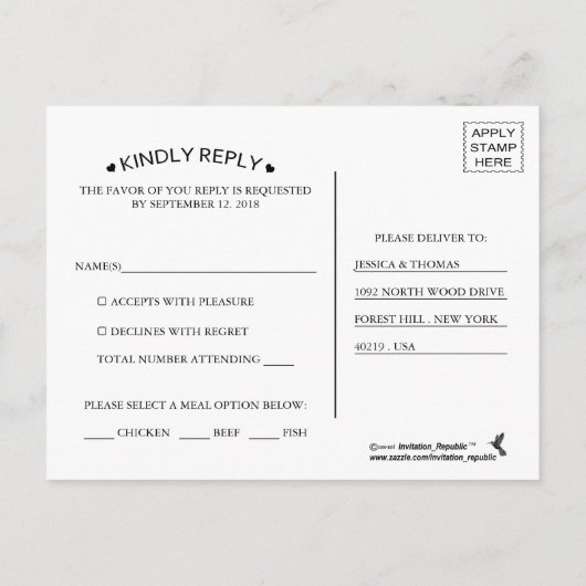 Invitation Carte Postale La Collection Mariage Romance In Bloom (Dos)