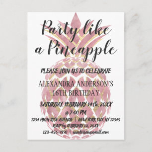 Invitation Carte Postale La partie rose d'or aiment un anniversaire