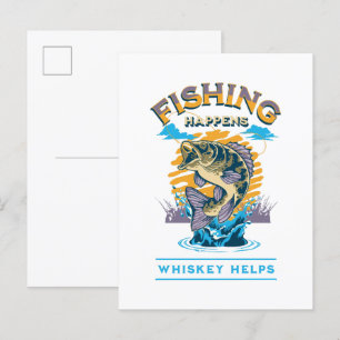 Invitation Carte Postale La pêche arrive. Le whisky aide !