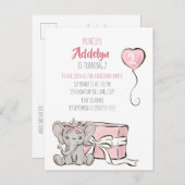 Invitation Carte Postale La princesse rose Eléphant fête du 2e anniversaire (Devant / Derrière)