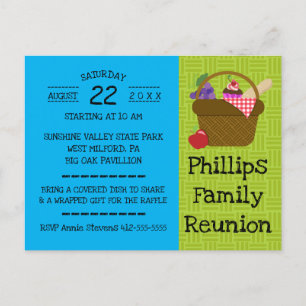 Invitation Carte Postale La Réunion de famille bleue et verte de panier de