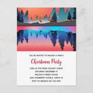Invitation Carte Postale Lac hivernal panoramique avec Noël aux cerfs