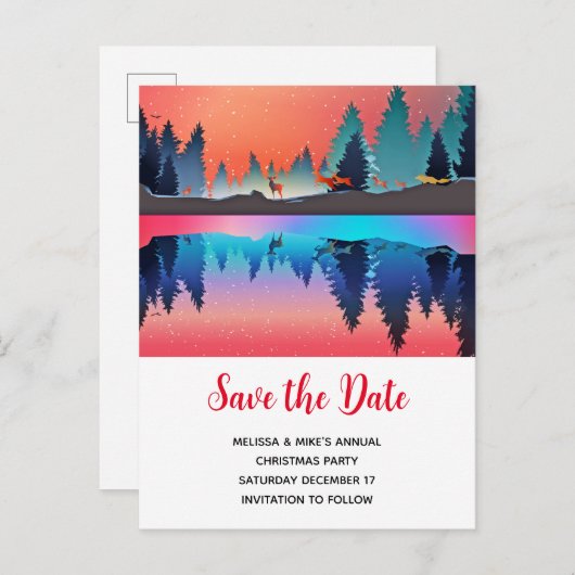 Invitation Carte Postale Lac panoramique d'hiver avec cerfs Noël Enregistre (Devant / Derrière)