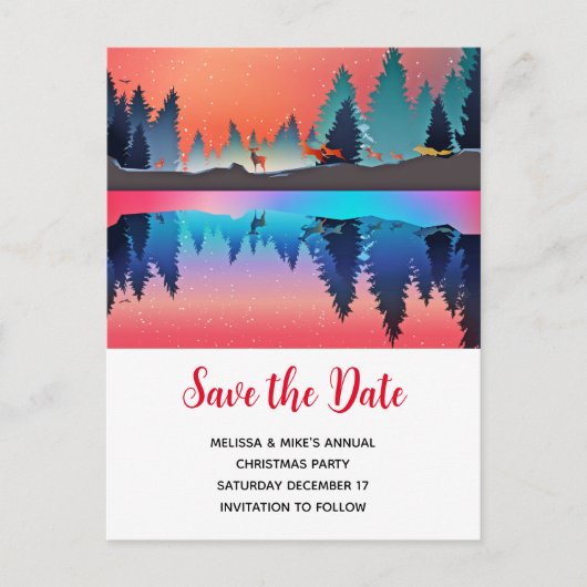 Invitation Carte Postale Lac panoramique d'hiver avec cerfs Noël Enregistre (Devant)