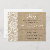 Invitation Carte Postale Lace Look Rustique CHAUD Burlap Wedding RSVP PostC (Devant / Derrière)