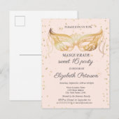 Invitation Carte Postale Lace Masque Or Diamants Doux 16 (Devant / Derrière)