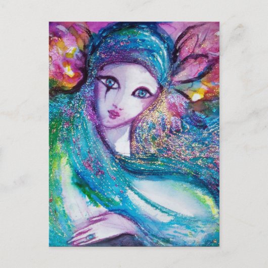 Invitation Carte Postale LADY BLUE MASK Élégante Fête de Mascarade (Devant)