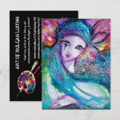 Invitation Carte Postale LADY BLUE MASQUE Élégante Fête de Mascarade (Devant / Derrière)