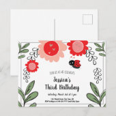 Invitation Carte Postale Ladybug et Fleurs Anniversaires de enfants Invitat (Devant / Derrière)
