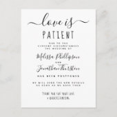 Invitation Carte Postale L'amour est patient Mariage élégant reporté (Devant)