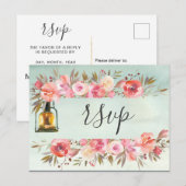 Invitation Carte Postale Lanterne florale aquarelle verte rustique pour mar (Devant / Derrière)