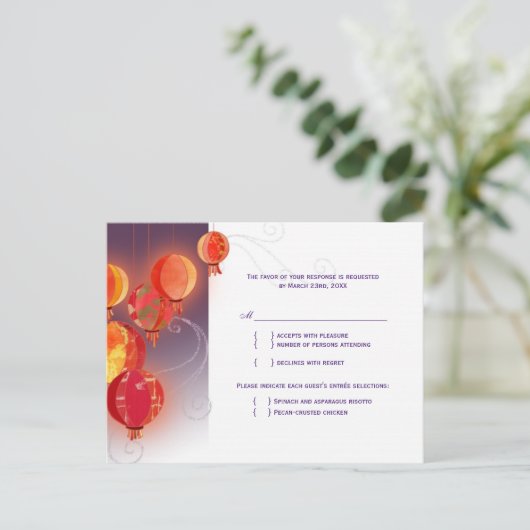 Invitation Carte Postale Lanternes en papier rouge Mariage choix de repas R (Debout devant)