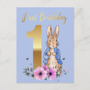 Invitation Carte Postale Lapin classique Premier anniversaire 