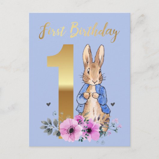 Invitation Carte Postale Lapin classique Premier anniversaire  (Devant)