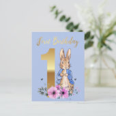 Invitation Carte Postale Lapin classique Premier anniversaire  (Debout devant)